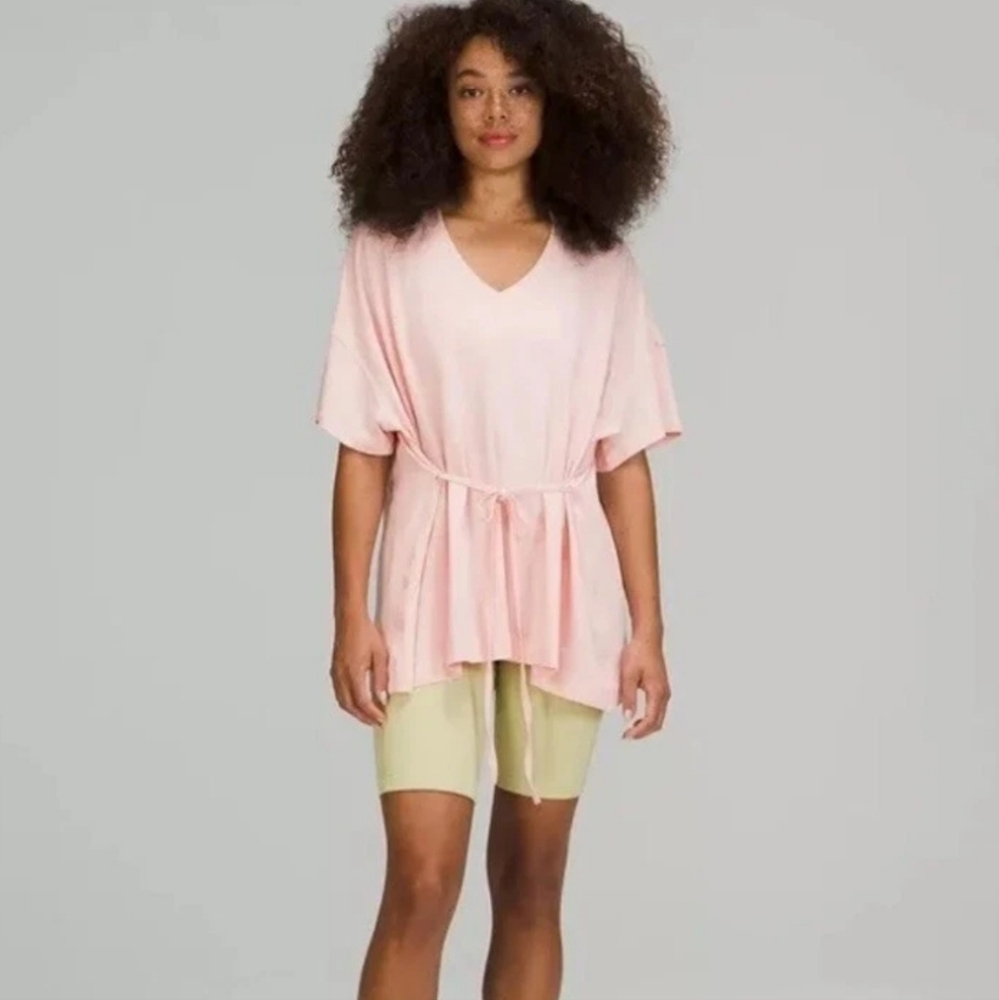 Pink V-Neck Tunic with Belt